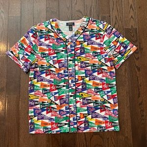 POLO Ralph Lauren Polo Bear Pendant Baseball Jersey Mens S All-Over-Print RARE